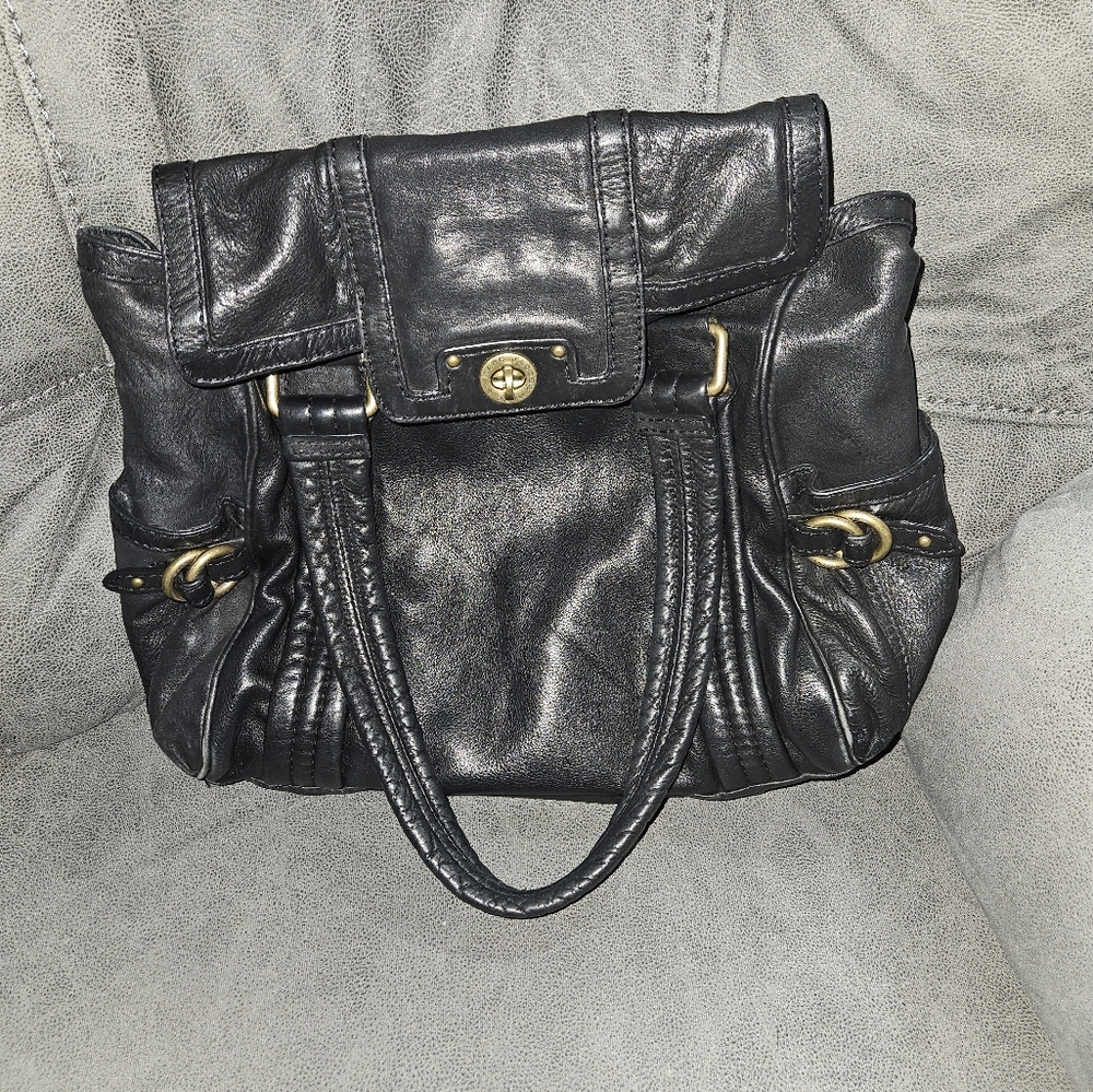 Marc Jacobs Black Leather Shoulder Bag with Gold Hardware